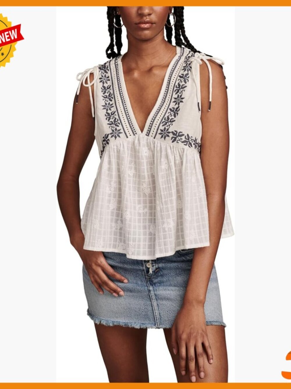 Ruched Shoulder Deep V Top Sleeveless Cotton Tank Top Drawstring Ties
